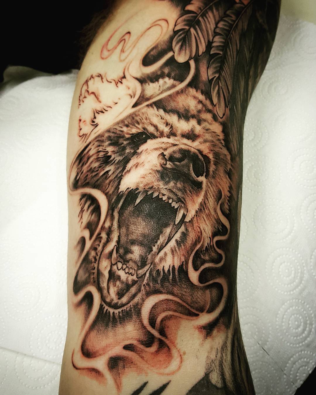 Bear Upper Arm Tattoo by Jack Bishop of Ink Bishop 3 Cole Green Welwyn Garden City