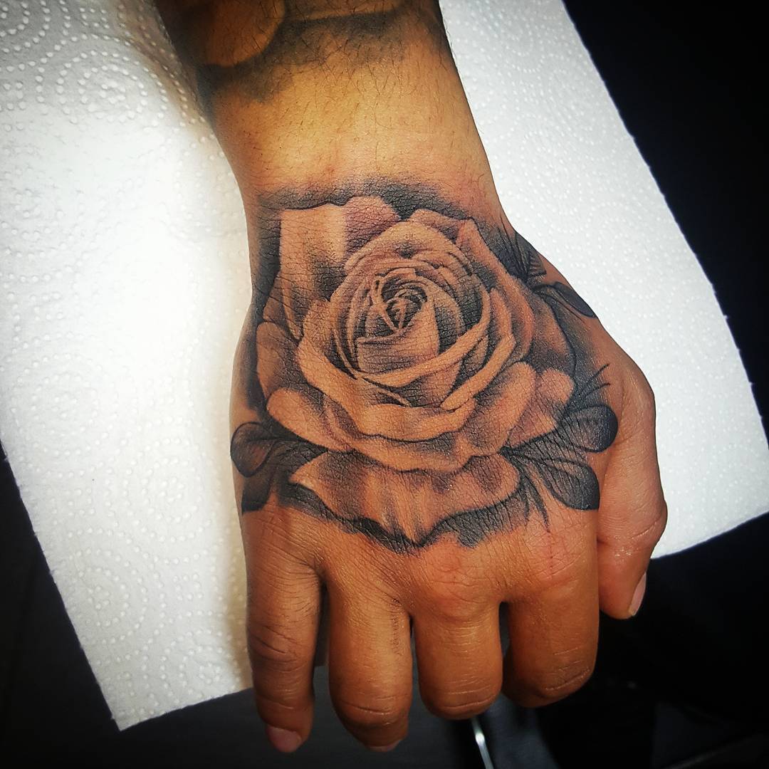 Rose Hand Tattoo by Jack Bishop of Ink Bishop 3 Cole Green Lane Welwyn Garden City